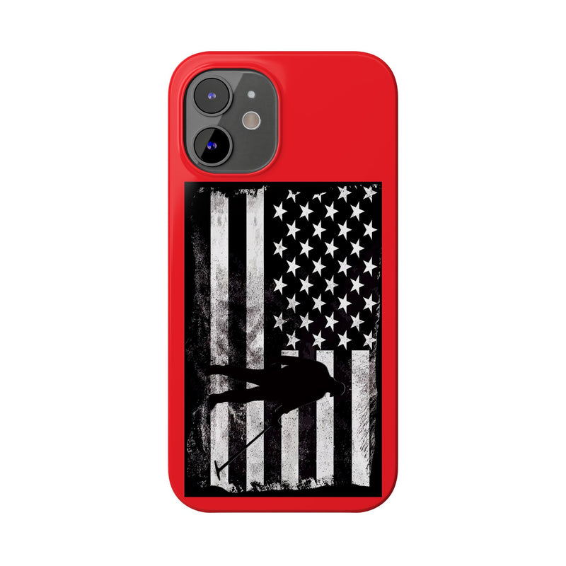 Slim iPhone Red Cases with stylized American Flag and Detectorist (13-16 series) sku: 22