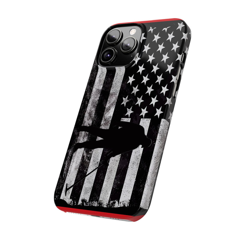 Slim iPhone Red Cases with stylized American Flag and Detectorist Graphic (iPhone 13-16 series)