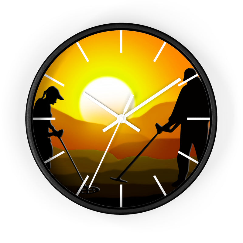 Sunset graphic of metal detecting couple Clock  10"  Battery operated (AA not included)  FREE SHIPPING sku: 101