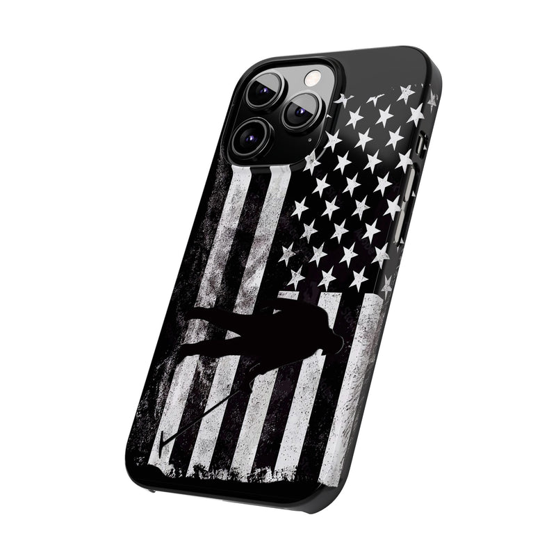 Slim iPhone Black Cases with stylized American Flag and Detectorist (iPhone 13-16 series) sku: 21