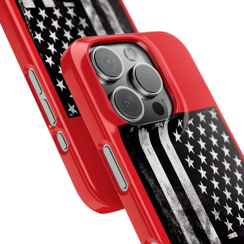 Slim iPhone Red Cases with stylized American Flag and Detectorist (13-16 series) sku: 22