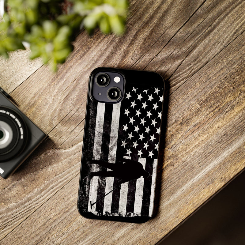 Slim iPhone Black Cases with stylized American Flag and Detectorist (iPhone 13-16 series) sku: 21