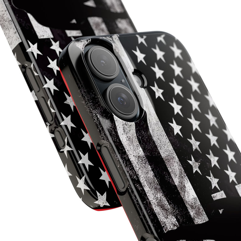 Slim iPhone Red Cases with stylized American Flag and Detectorist Graphic (iPhone 13-16 series)