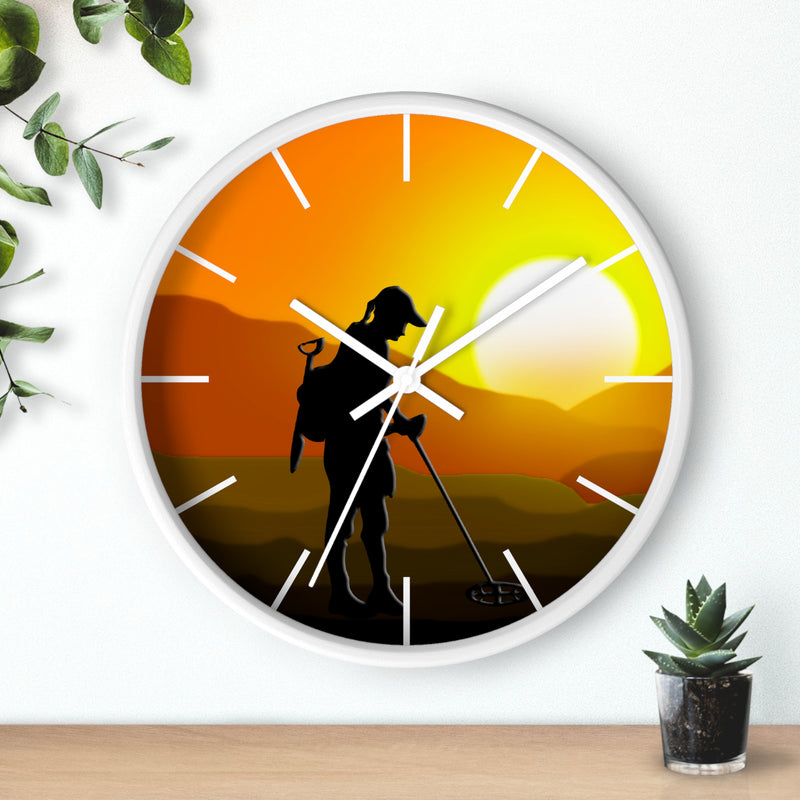 Female Detectorist Sunset Background Clock  10"  Battery operated (AA not included)  FREE SHIPPING