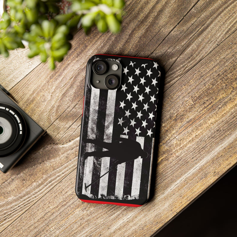 Slim iPhone Red Cases with stylized American Flag and Detectorist Graphic (iPhone 13-16 series)