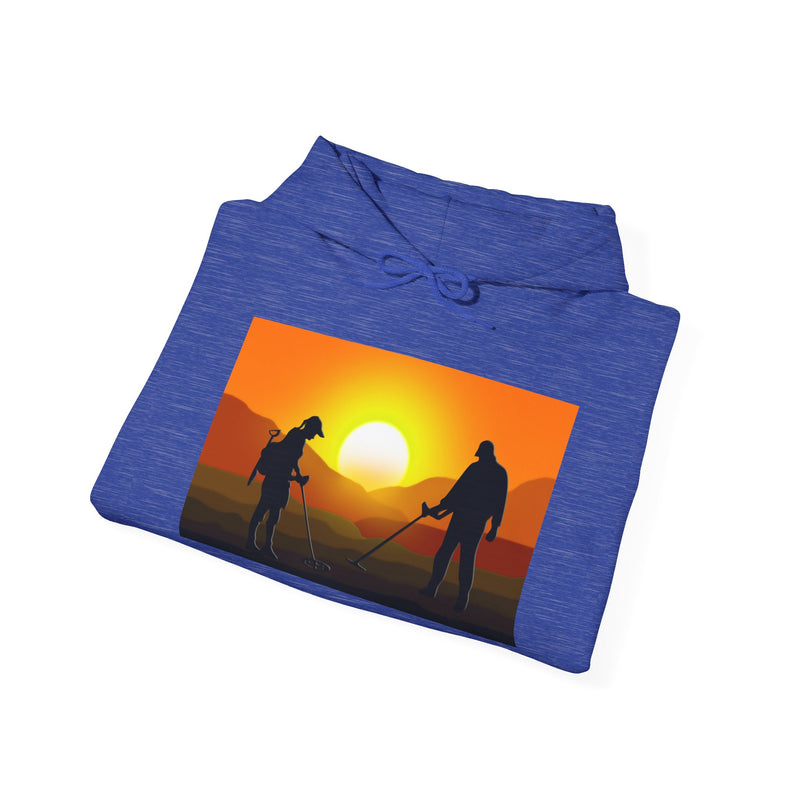 Sunset Detector Couple design on front, graphic coil on back, 2-Sided. Thick Weight Hoodie FREE SHIPPING