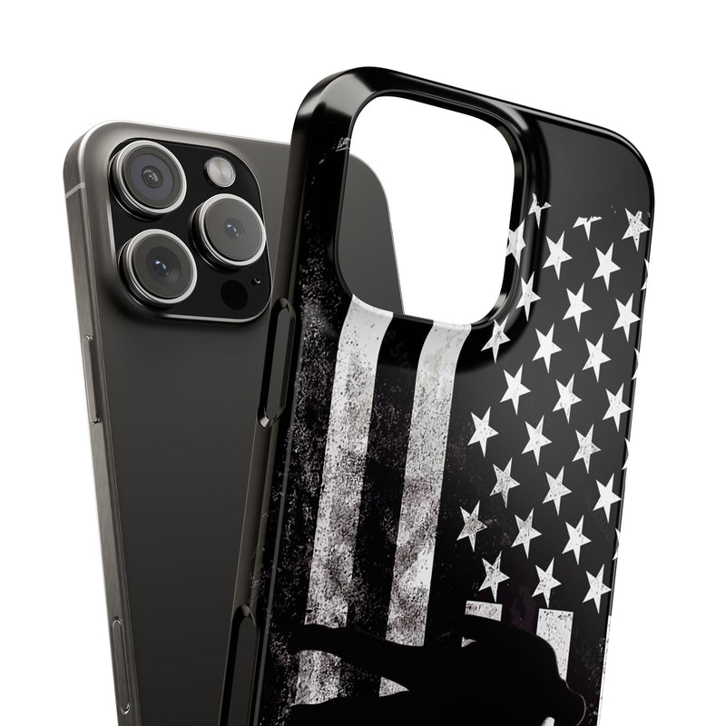 Slim iPhone Black Cases with stylized American Flag and Detectorist (iPhone 13-16 series) sku: 21