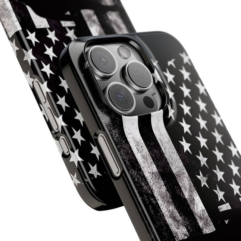 Slim iPhone Black Cases with stylized American Flag and Detectorist (iPhone 13-16 series) sku: 21