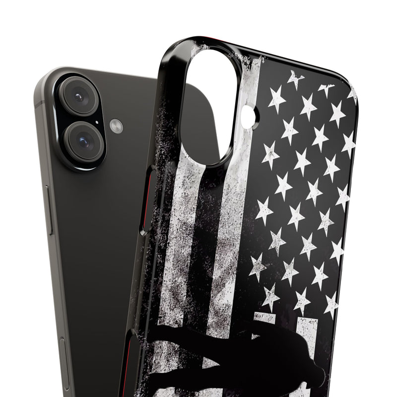 Slim iPhone Red Cases with stylized American Flag and Detectorist Graphic (iPhone 13-16 series)