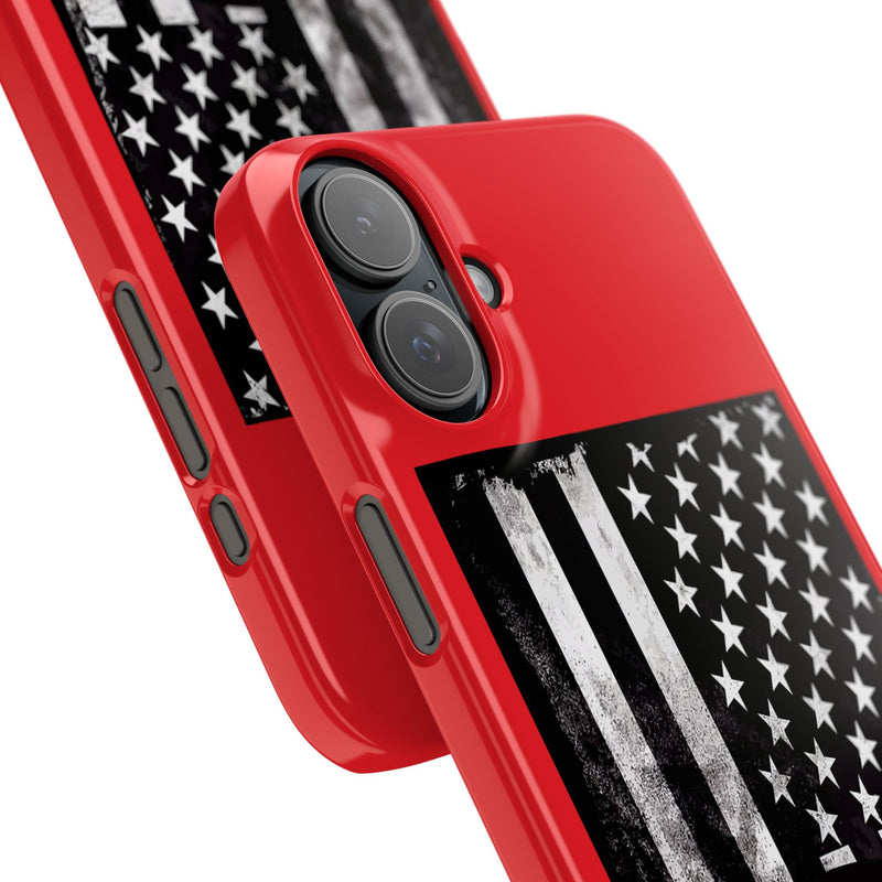 Slim iPhone Red Cases with stylized American Flag and Detectorist (13-16 series) sku: 22