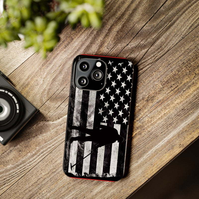 Slim iPhone Red Cases with stylized American Flag and Detectorist Graphic (iPhone 13-16 series)