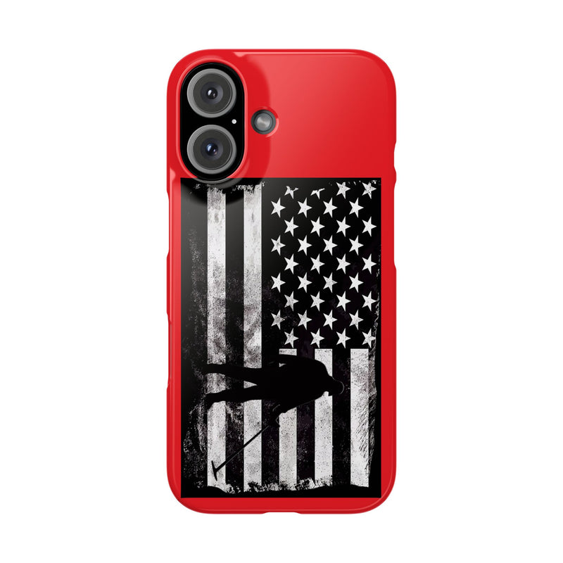 Slim iPhone Red Cases with stylized American Flag and Detectorist (13-16 series) sku: 22