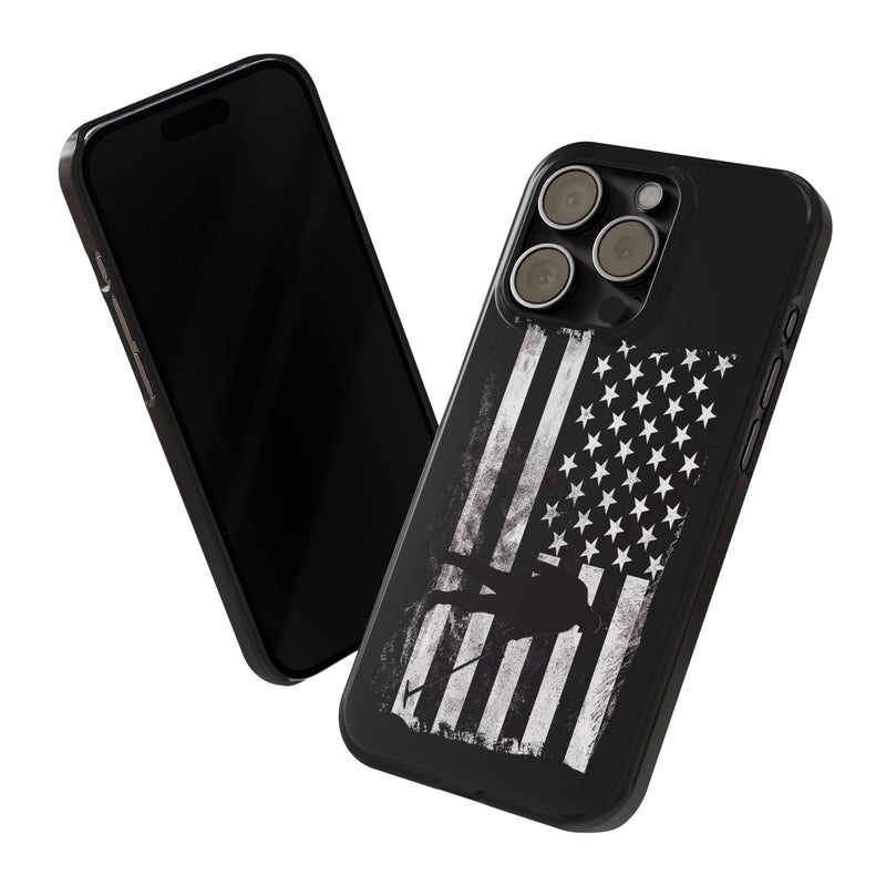 Slim iPhone Black Cases with stylized American Flag and Detectorist (13-16 series) sku: 21