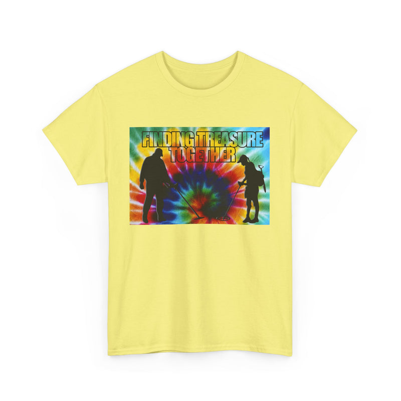 'Finding Treasure Together' Tie Dye style heavy weight T-Shirt. One-sided design.