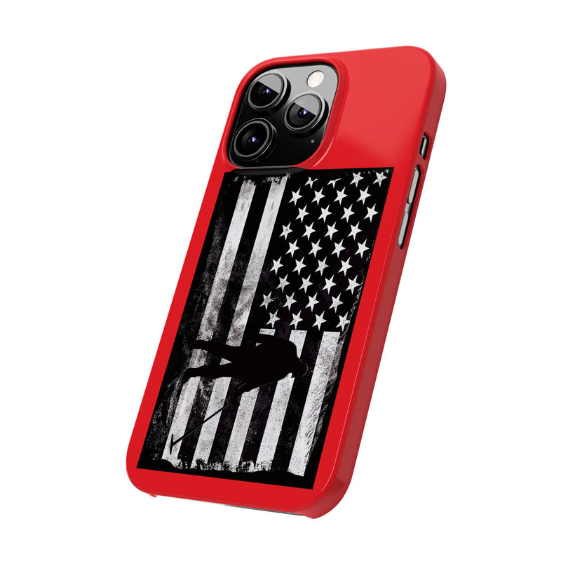 Slim iPhone Red Cases with stylized American Flag and Detectorist (13-16 series) sku: 22