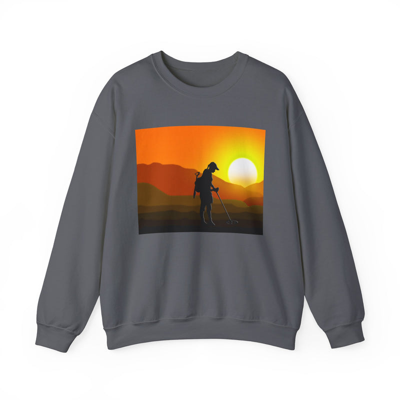 Heavy Blend Crewneck Sweatshirt - Female Detectorist with Sunset Design. 1-sided. FREE SHIPPING