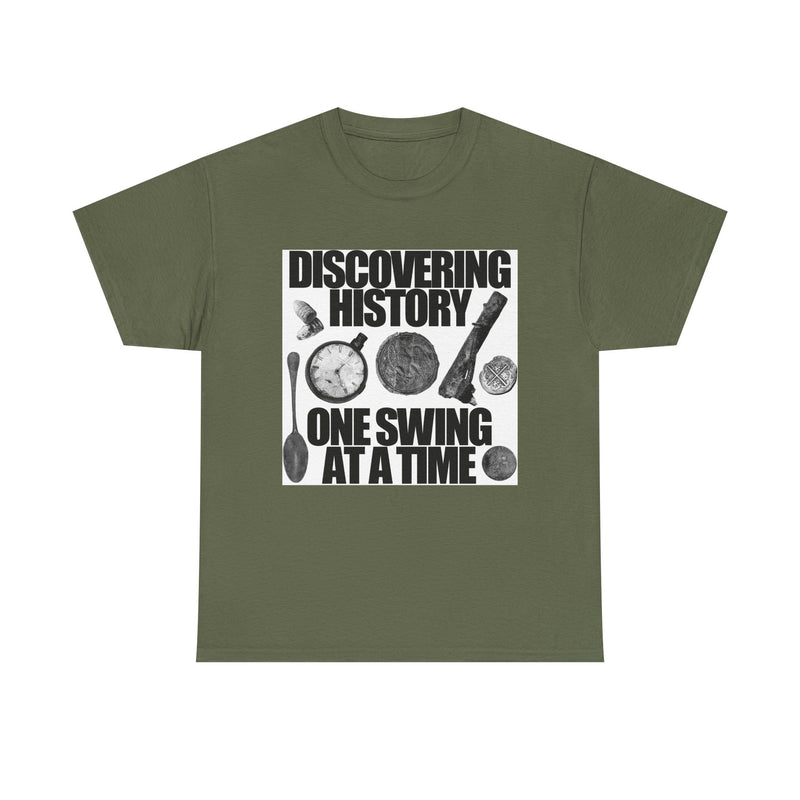 Monochrome Relic "Discovering History One Swing at a Time" design. Heavy weight cotton T-Shirt. FREE SHIPPING