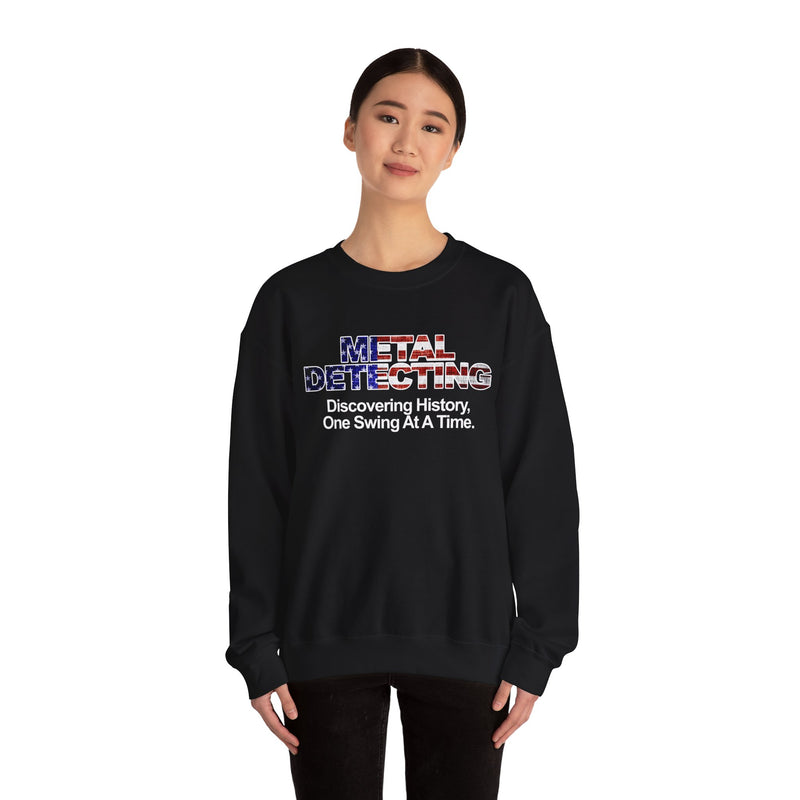 Discovering History Metal Detecting American Flag motif, Heavy Blend Crewneck Sweatshirt - sku: 15