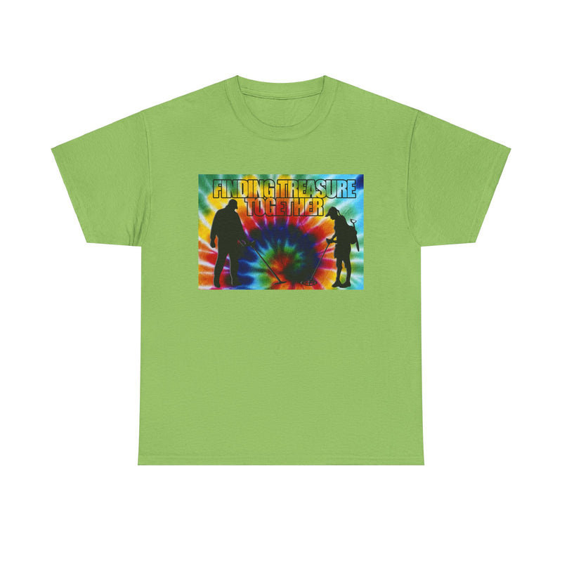 'Finding Treasure Together' Tie Dye style heavy weight T-Shirt. One-sided design.