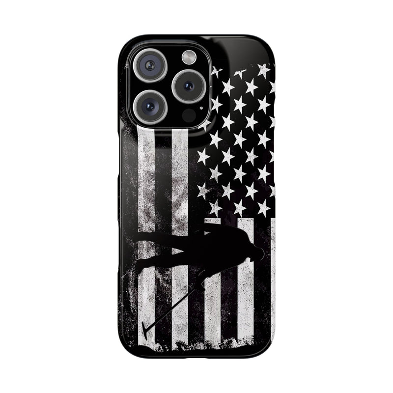 Slim iPhone Black Cases with stylized American Flag and Detectorist (iPhone 13-16 series) sku: 21