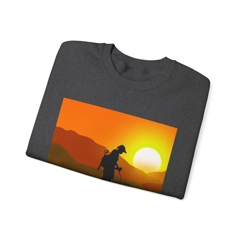 Heavy Blend Crewneck Sweatshirt - Female Detectorist with Sunset Design. 1-sided. FREE SHIPPING