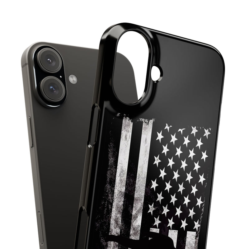 Slim iPhone Black Cases with stylized American Flag and Detectorist (iPhone 13-16 series) sku: 21