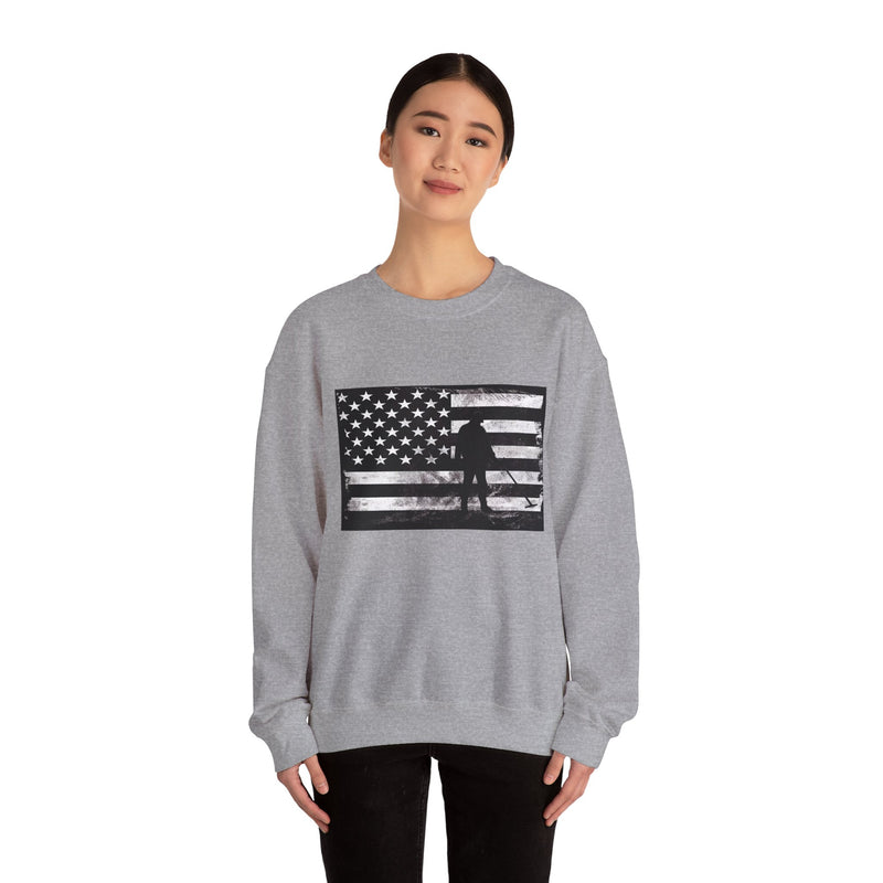 Graphic American Flag with Detectorist, Heavy Blend Crewneck Sweatshirt - sku: 12