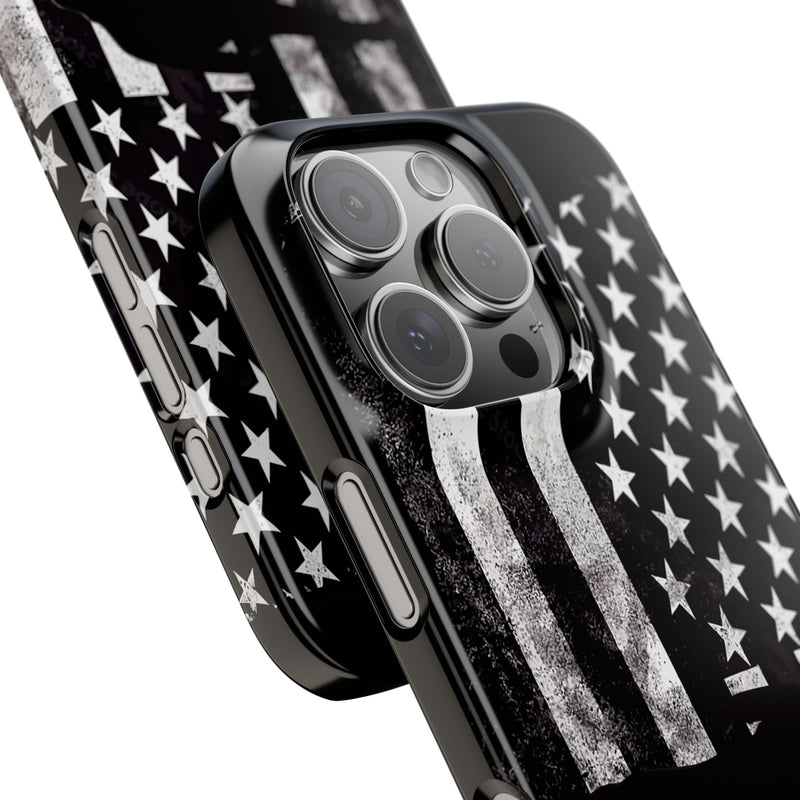 Slim iPhone Black Cases with stylized American Flag and Detectorist (iPhone 13-16 series) sku: 21