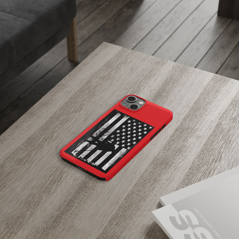 Slim iPhone Red Cases with stylized American Flag and Detectorist (13-16 series) sku: 22