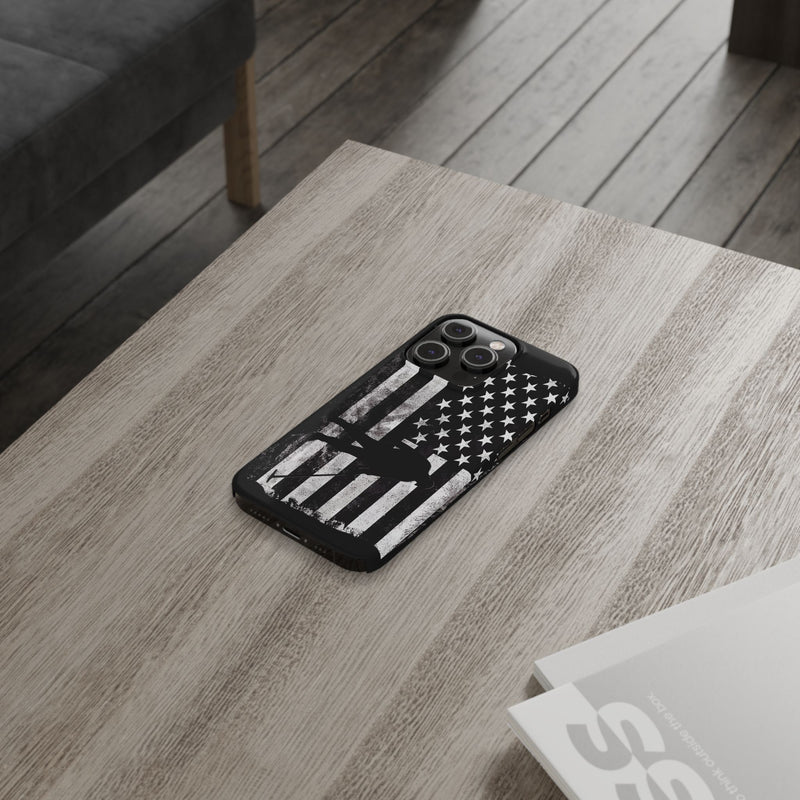 Slim iPhone Black Cases with stylized American Flag and Detectorist (iPhone 13-16 series) sku: 21