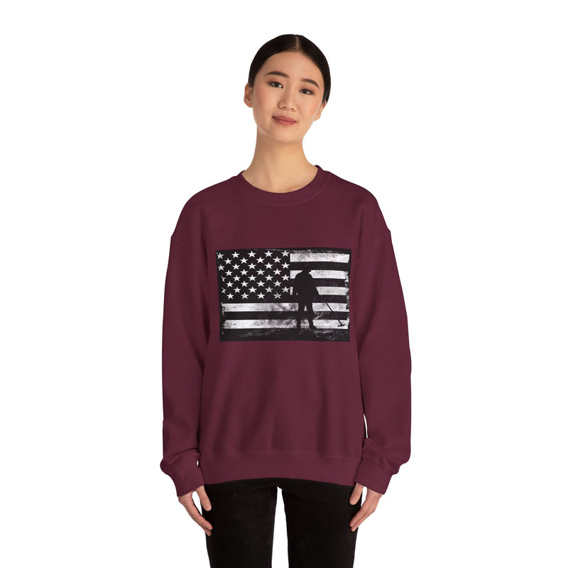 Graphic American Flag with Detectorist, Heavy Blend Crewneck Sweatshirt - sku: 12