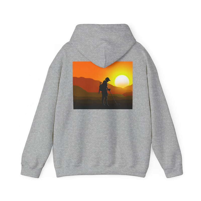 Metal Detecting (front) Women Detectorist with Sunset Design (back). Thick Weight Hoodie FREE SHIPPING