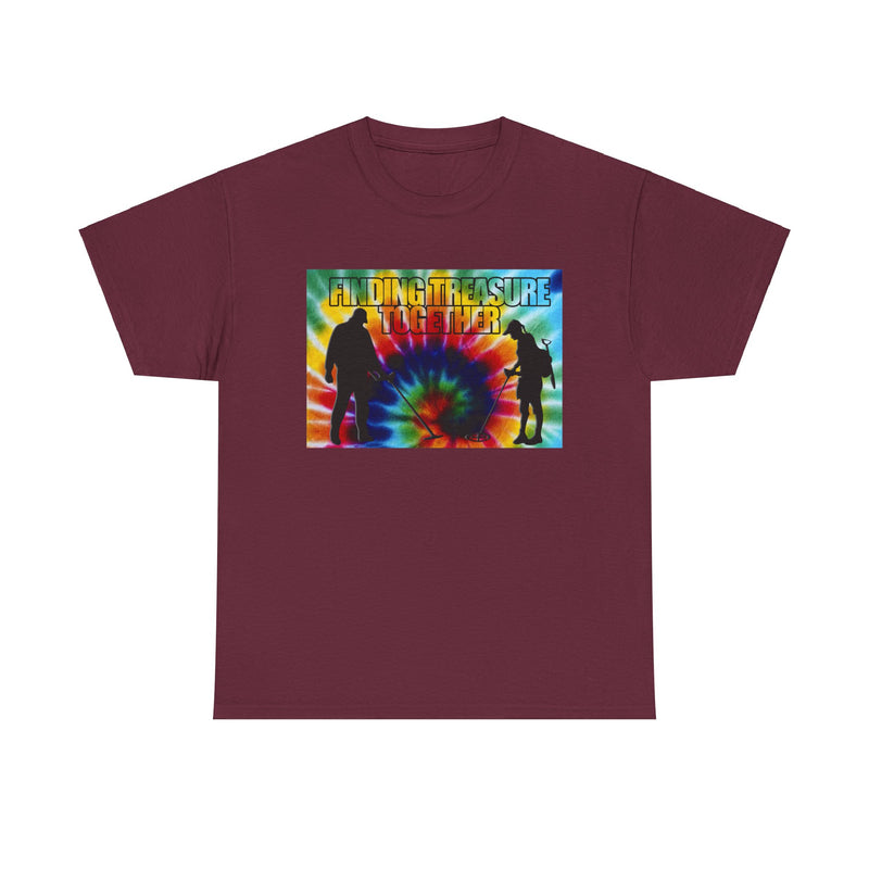 'Finding Treasure Together' Tie Dye style heavy weight T-Shirt. One-sided design.