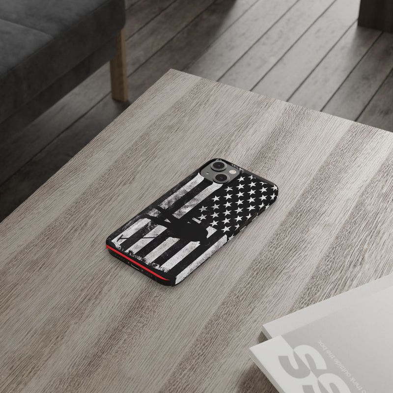 Slim iPhone Red Cases with stylized American Flag and Detectorist Graphic (iPhone 13-16 series)