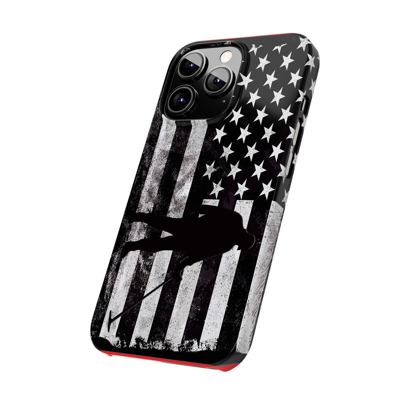 Slim iPhone Red Cases with stylized American Flag and Detectorist Graphic (iPhone 13-16 series)