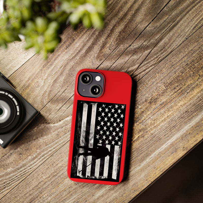 Slim iPhone Red Cases with stylized American Flag and Detectorist (13-16 series) sku: 22