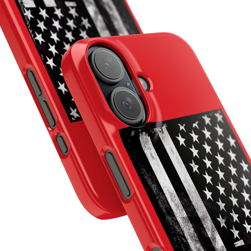 Slim iPhone Red Cases with stylized American Flag and Detectorist (13-16 series) sku: 22