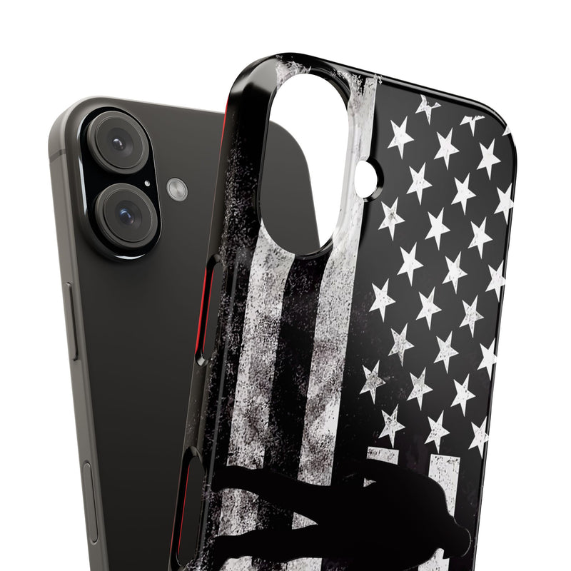 Slim iPhone Red Cases with stylized American Flag and Detectorist Graphic (iPhone 13-16 series)