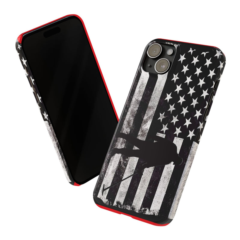 Slim iPhone Red Cases with stylized American Flag and Detectorist Graphic (iPhone 13-16 series)