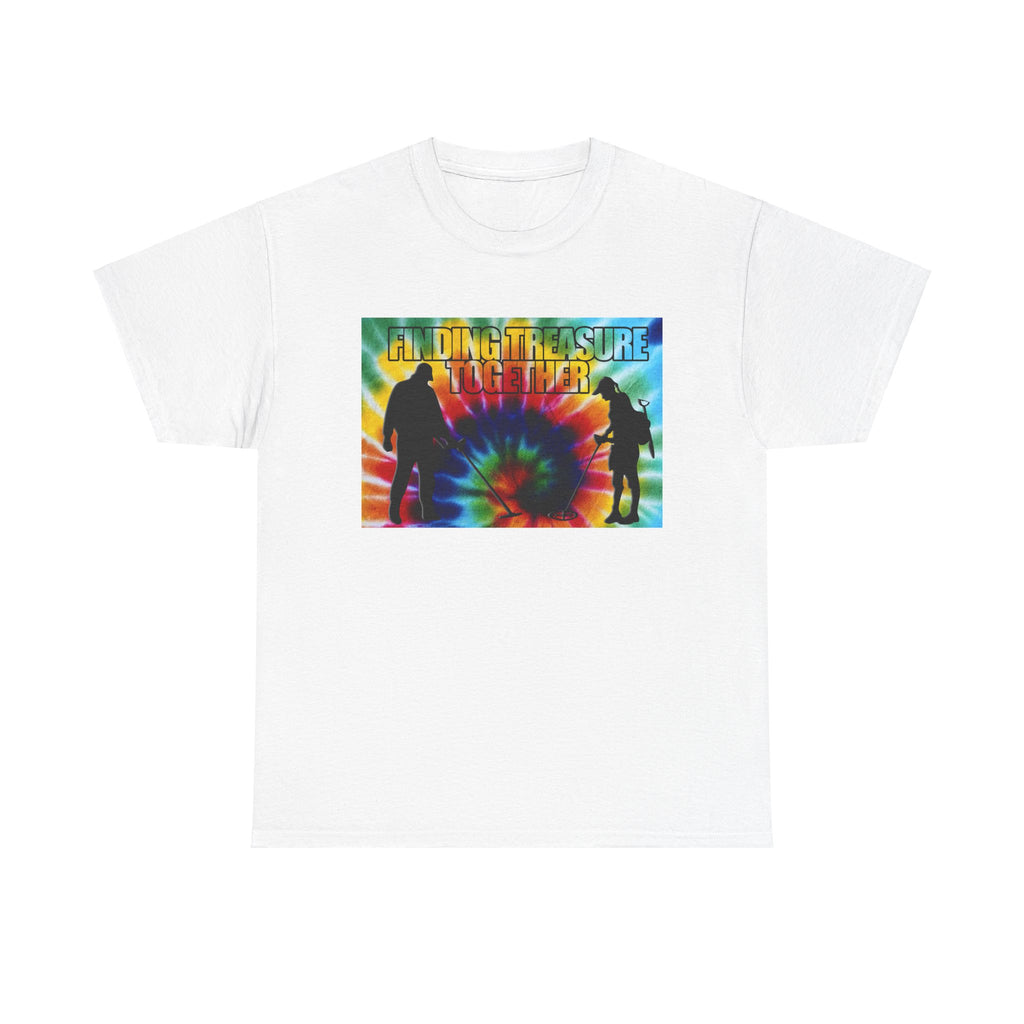 'Finding Treasure Together' Tie Dye style heavy weight T-Shirt. One-sided design.