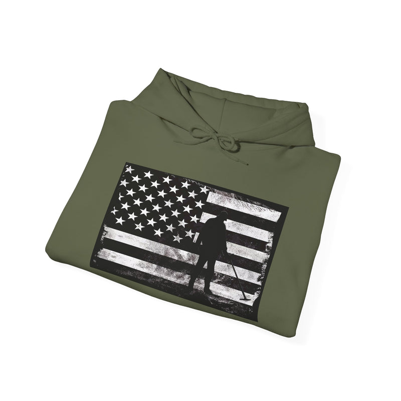 Graphic American Flag with Detectorist, 2-Sided. Thick Weight Hoodie FREE SHIPPING