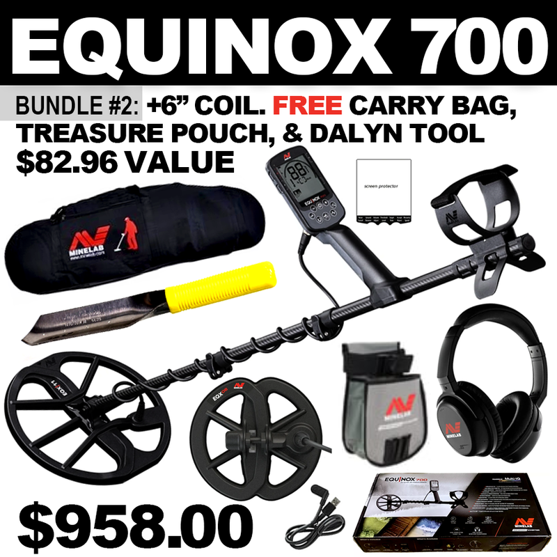 Bundle #2: Equinox 700 +6” Coil. FREE Carry Bag, Treasure Pouch, &; Dalyn Digging Tool ($82.96 Value)