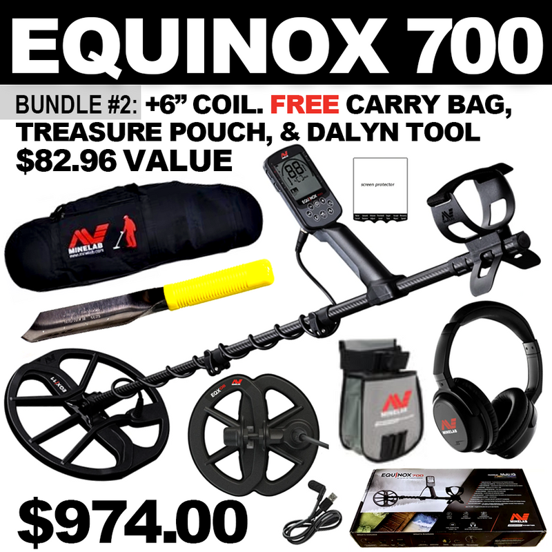 Bundle #2: Equinox 700 include WHP +6” Coil. FREE Carry Bag, Treasure Pouch, & Dalyn Digging Tool ($86.94 Value)