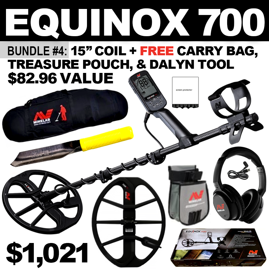 Bundle #4: Equinox 700 +15” Coil. FREE Carry Bag, Treasure Pouch, &; Dalyn Digging Tool ($82.96 Value)