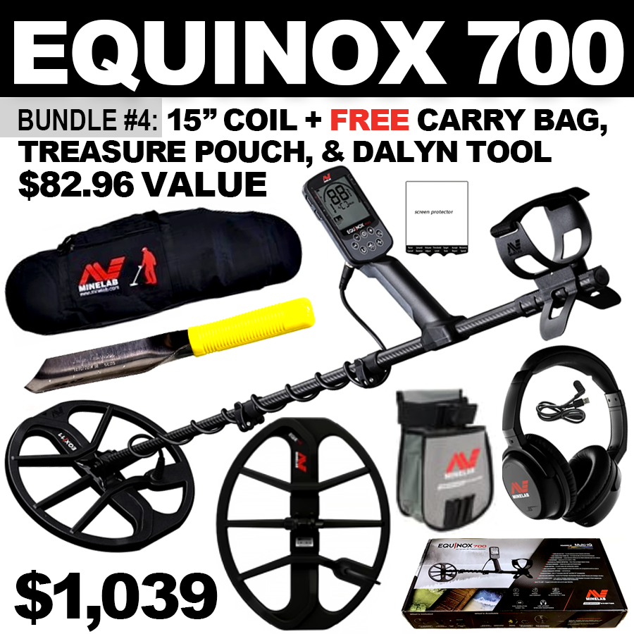 Bundle #4: Equinox 700 includes WHP +15” Coil. FREE Minelab Carry Bag, Minelab Treasure Pouch, & Dalyn Digging Tool ($86.94 Value)