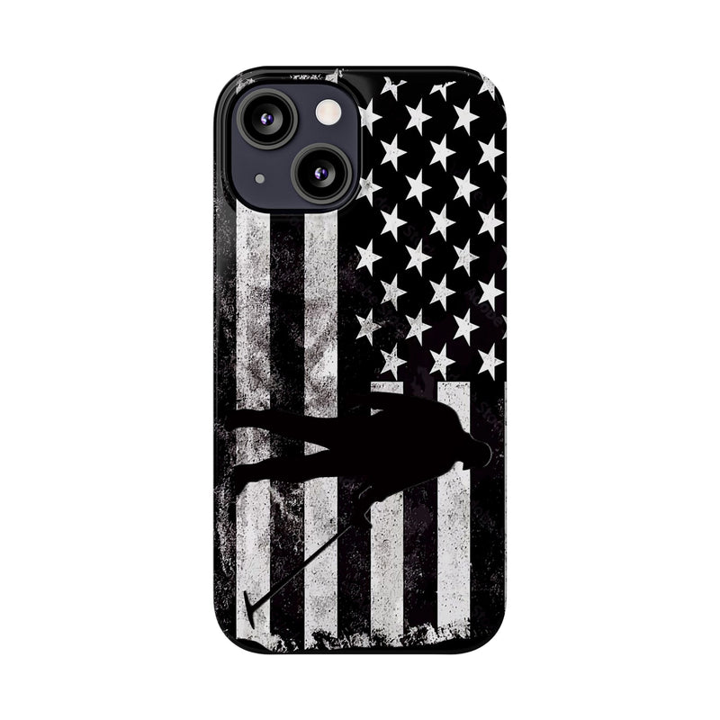 Slim iPhone Red Cases with stylized American Flag and Detectorist Graphic (iPhone 13-16 series)