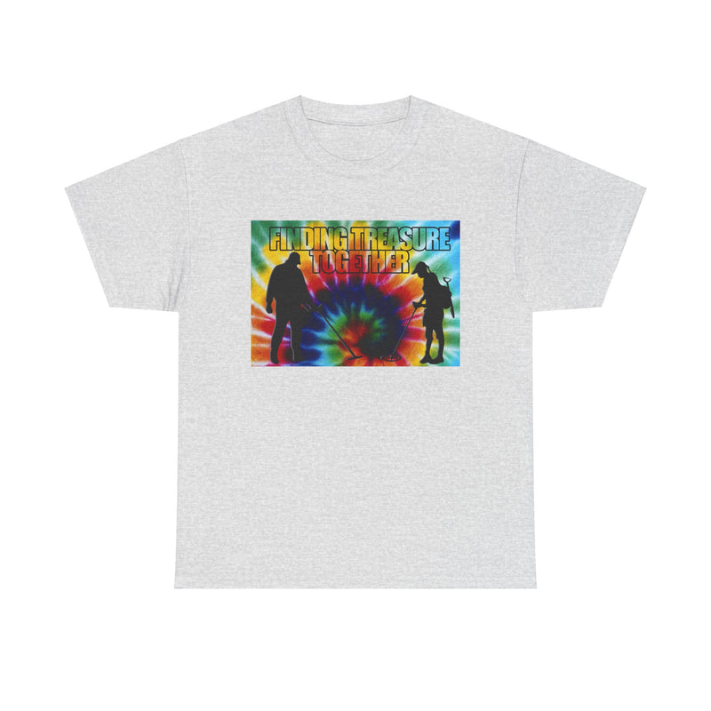 'Finding Treasure Together' Tie Dye style heavy weight T-Shirt. One-sided design.