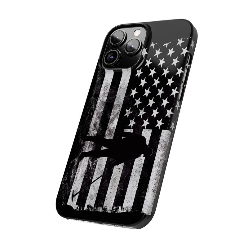 Slim iPhone Black Cases with stylized American Flag and Detectorist (iPhone 13-16 series) sku: 21