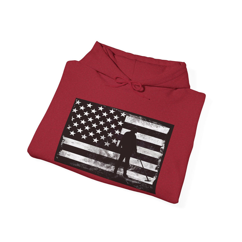 Graphic American Flag with Detectorist, 2-Sided. Thick Weight Hoodie FREE SHIPPING