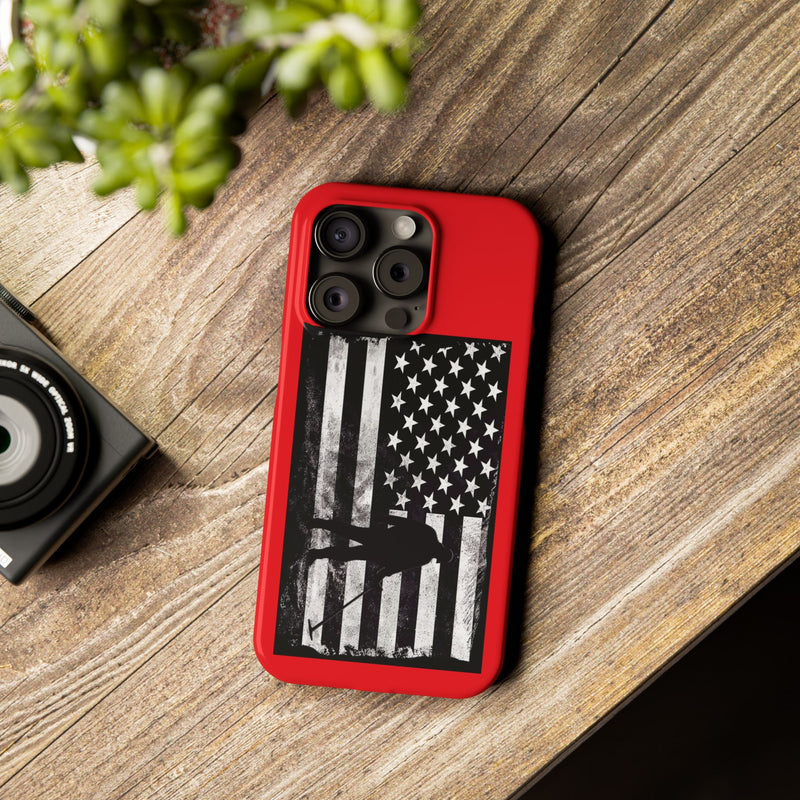 Slim iPhone Red Cases with stylized American Flag and Detectorist (13-16 series) sku: 22